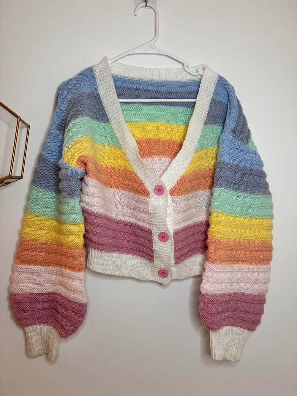 Oversized Rainbow Stripe Bishop Sleeve Cardigan Size S